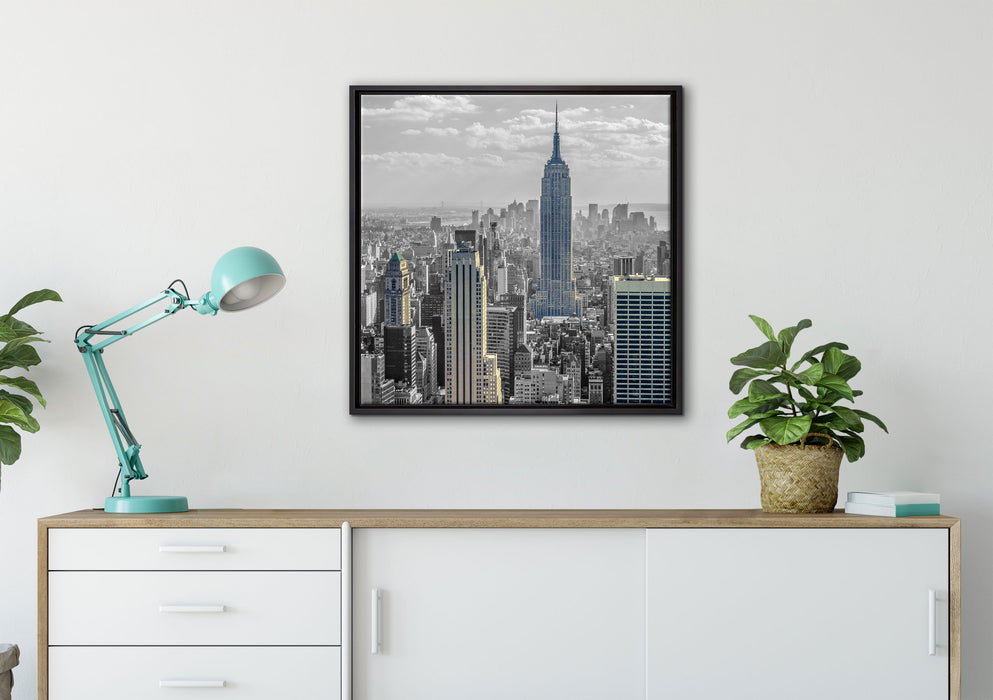 New Yorker Empire State Building auf Leinwandbild gerahmt Quadratisch verschiedene Größen im Wohnzimmer