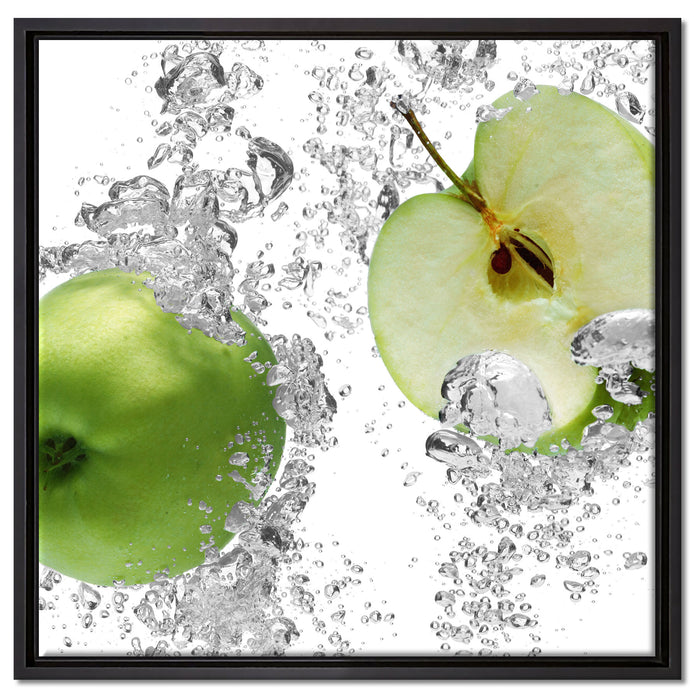 saftig grüne Äpfel im Wasser auf Leinwandbild Quadratisch gerahmt Größe 60x60