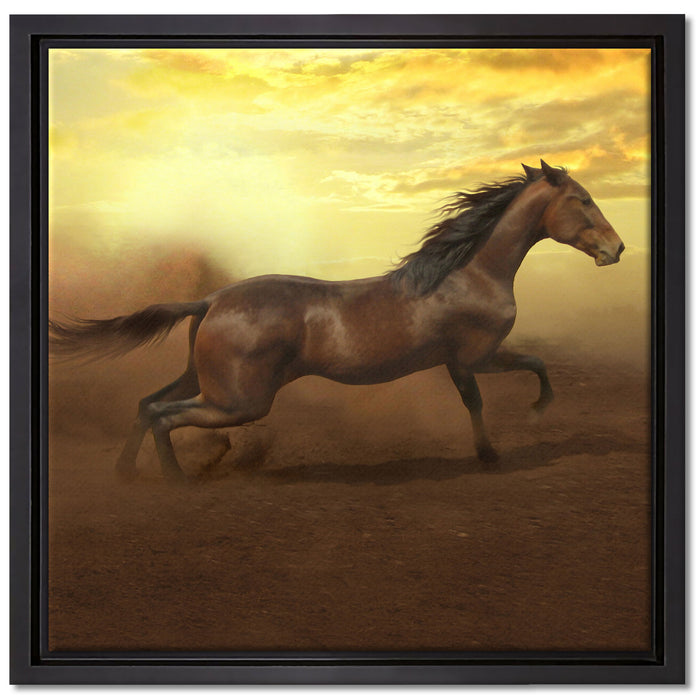 Rennendes Wildpferd auf Leinwandbild Quadratisch gerahmt Größe 40x40