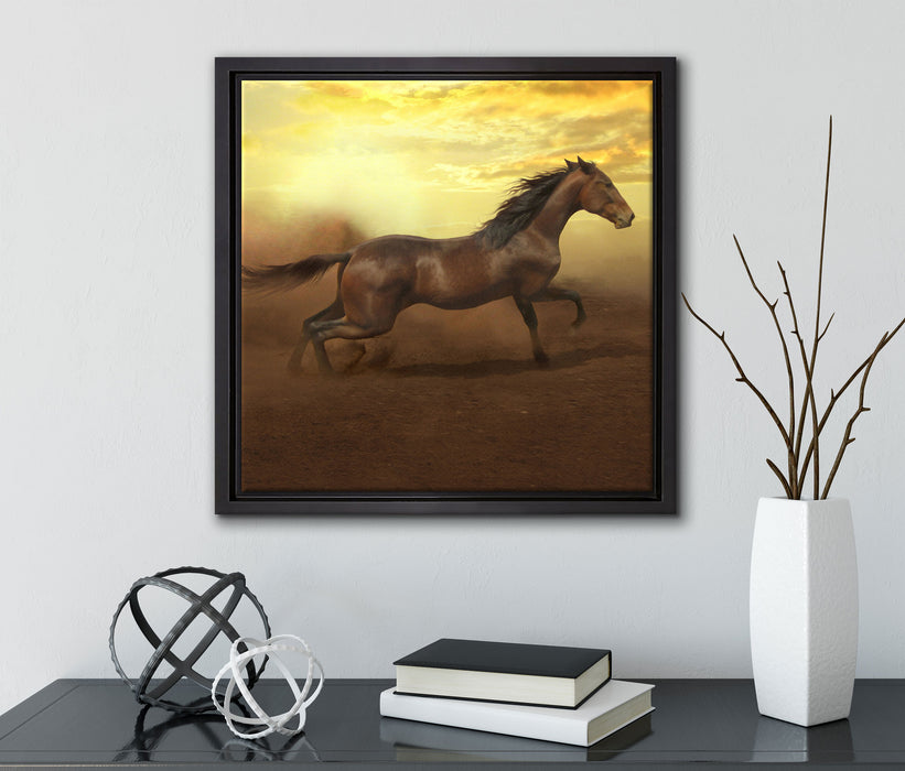 Rennendes Wildpferd  auf Leinwandbild Quadratisch gerahmt mit Kirschblüten