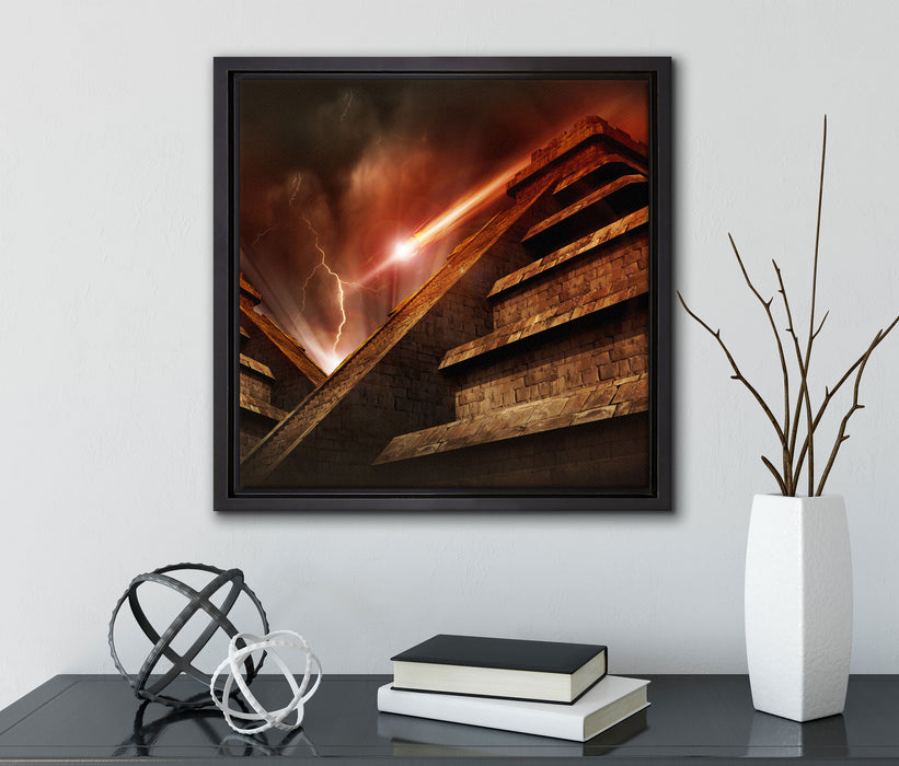 Majatempel bei Gewitter  auf Leinwandbild Quadratisch gerahmt mit Kirschblüten