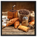 Aromatischer Kaffee mit Croissant auf Leinwandbild Quadratisch gerahmt Größe 60x60
