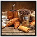 Aromatischer Kaffee mit Croissant auf Leinwandbild Quadratisch gerahmt Größe 70x70