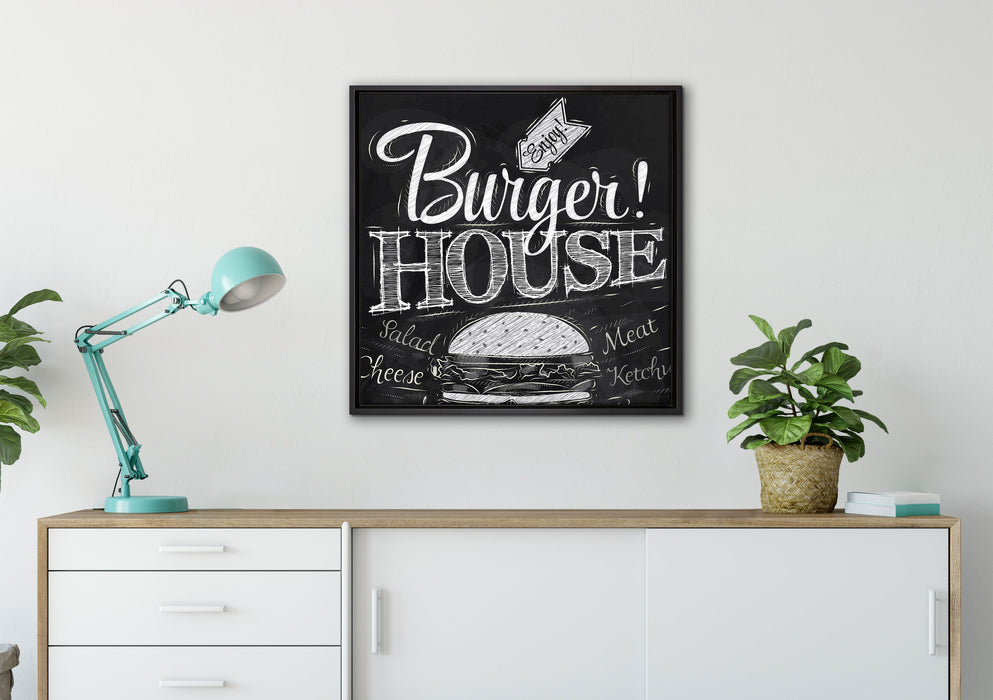 Burger House auf Leinwandbild gerahmt Quadratisch verschiedene Größen im Wohnzimmer