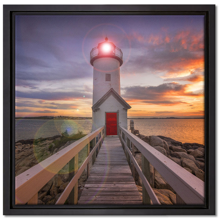 Leuchtturm bei Sonnenuntergang auf Leinwandbild Quadratisch gerahmt Größe 40x40