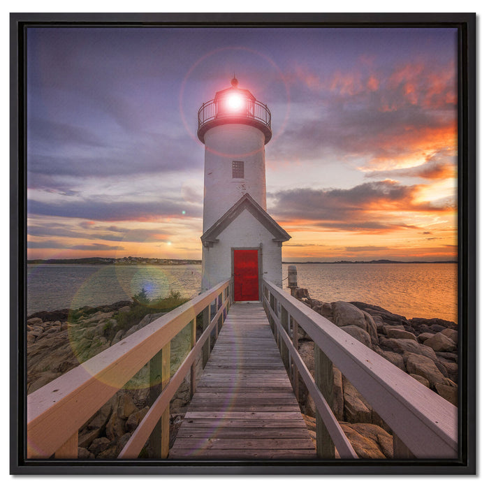 Leuchtturm bei Sonnenuntergang auf Leinwandbild Quadratisch gerahmt Größe 60x60