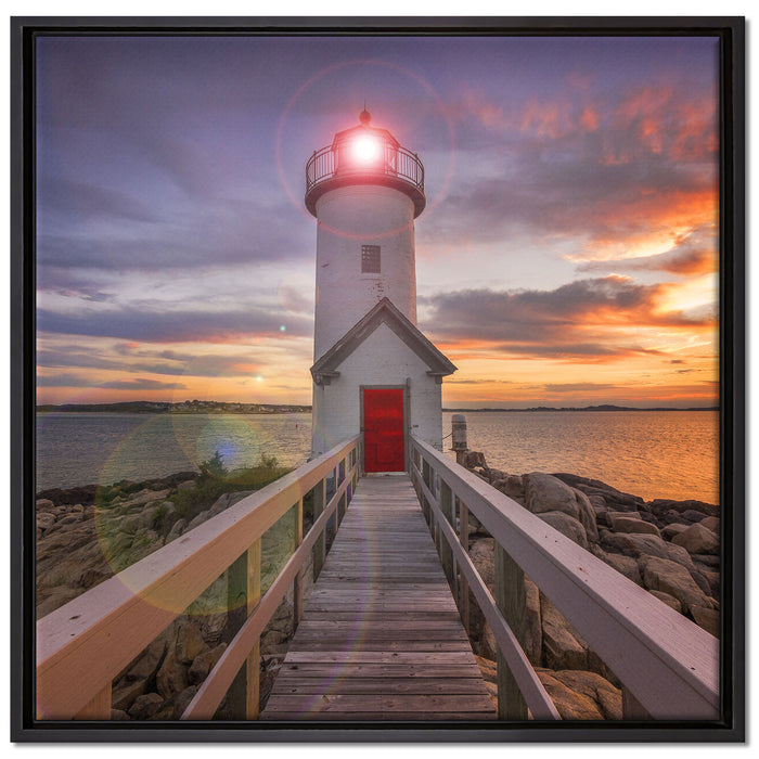 Leuchtturm bei Sonnenuntergang auf Leinwandbild Quadratisch gerahmt Größe 70x70