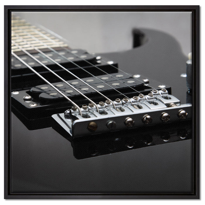 Black E-Guitar auf Leinwandbild Quadratisch gerahmt Größe 60x60