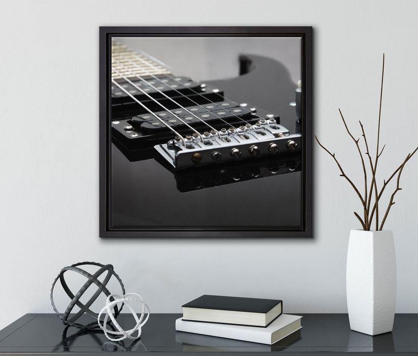 Black E-Guitar  auf Leinwandbild Quadratisch gerahmt mit Kirschblüten