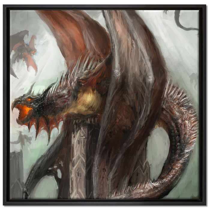 Dragons auf Leinwandbild Quadratisch gerahmt Größe 70x70