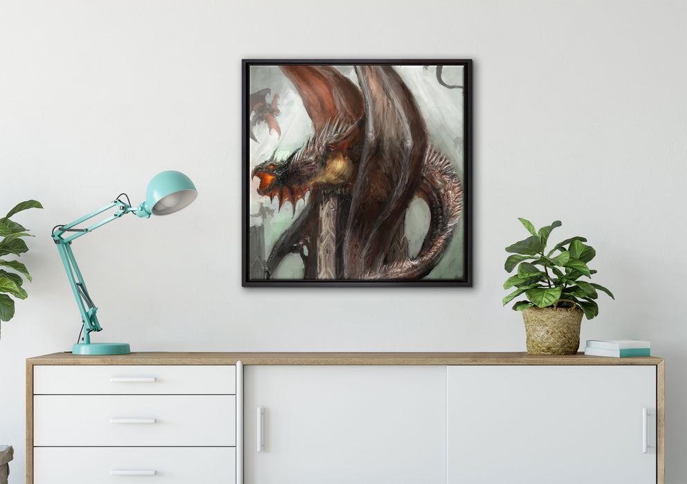 Dragons auf Leinwandbild gerahmt Quadratisch verschiedene Größen im Wohnzimmer