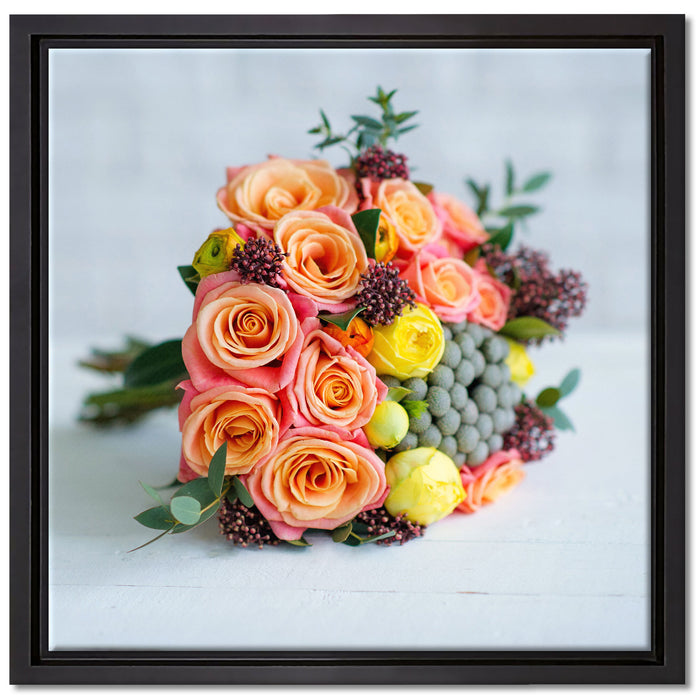 Romantischer Blumenstrauß auf Leinwandbild Quadratisch gerahmt Größe 40x40