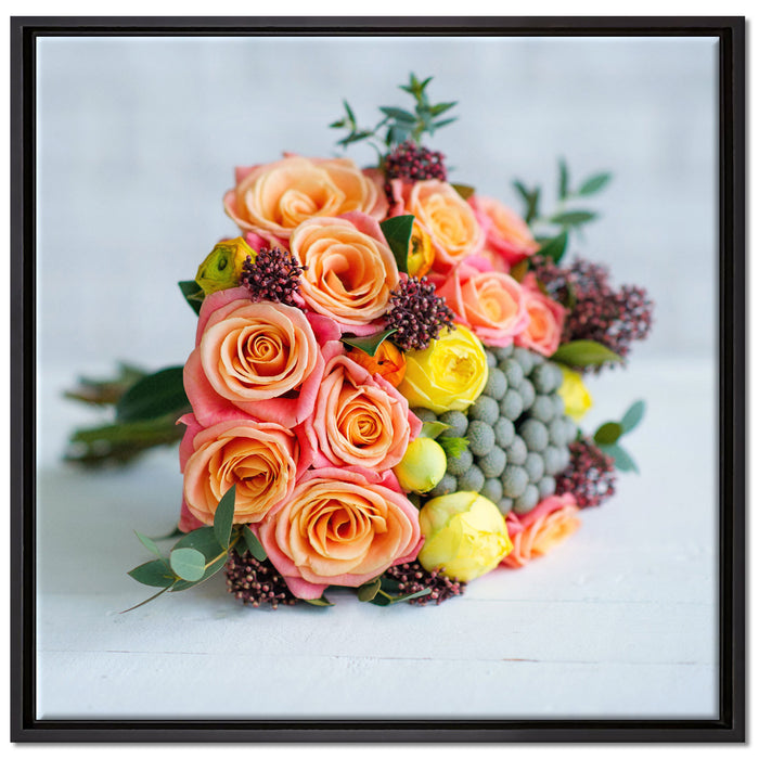 Romantischer Blumenstrauß auf Leinwandbild Quadratisch gerahmt Größe 70x70
