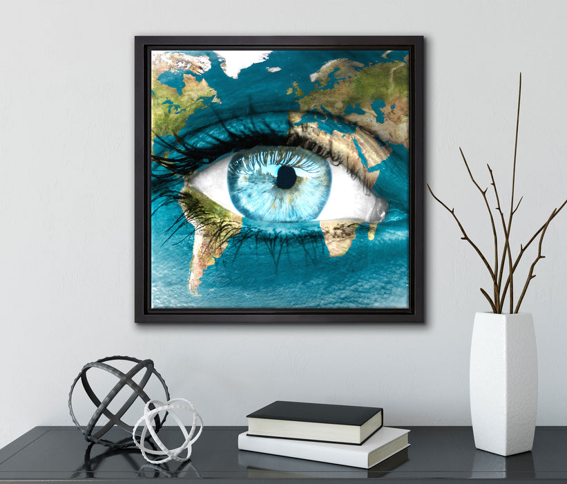 Die Erde auf ein Gesicht  auf Leinwandbild Quadratisch gerahmt mit Kirschblüten