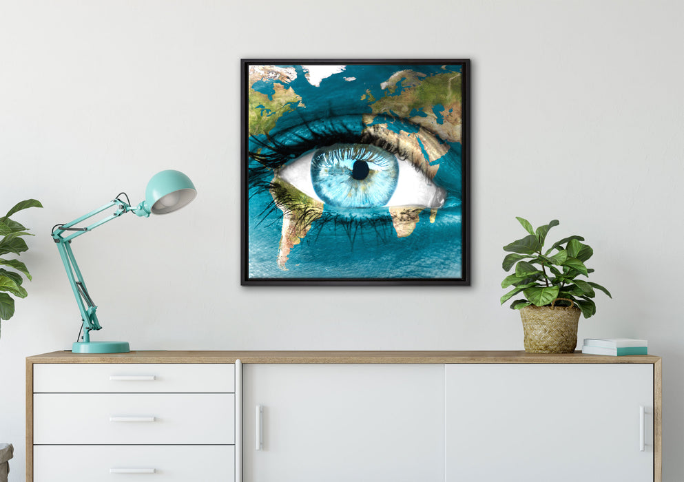 Die Erde auf ein Gesicht auf Leinwandbild gerahmt Quadratisch verschiedene Größen im Wohnzimmer