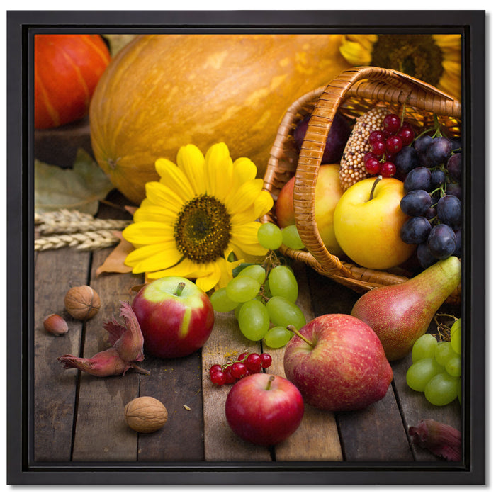 Herbstlicher Obstkorb auf Leinwandbild Quadratisch gerahmt Größe 40x40