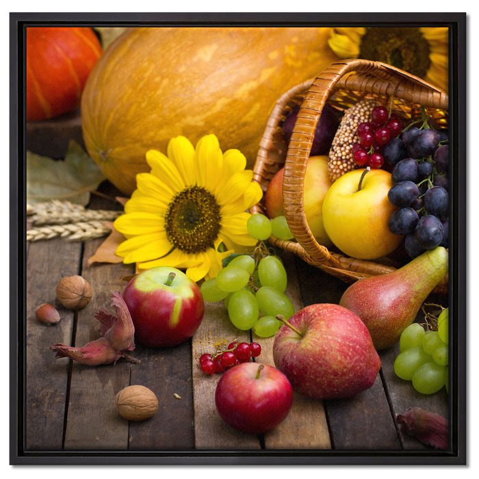 Herbstlicher Obstkorb auf Leinwandbild Quadratisch gerahmt Größe 60x60