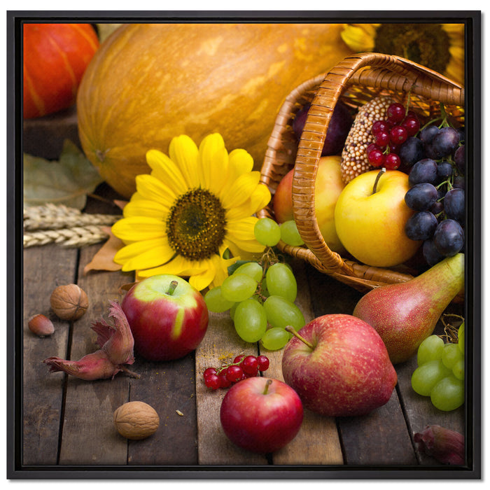 Herbstlicher Obstkorb auf Leinwandbild Quadratisch gerahmt Größe 70x70
