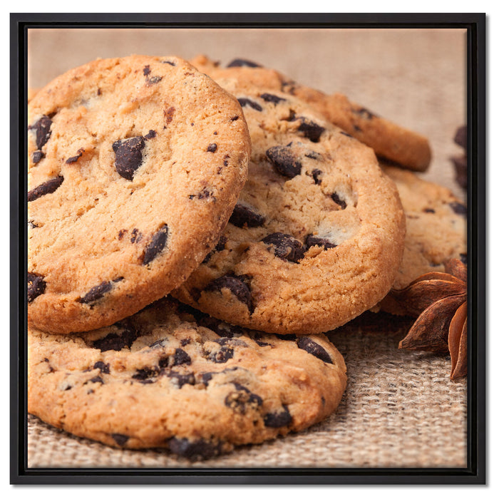 Cookies mit Schokostückchen auf Leinwandbild Quadratisch gerahmt Größe 60x60