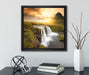 Wasserfall bei Sonnenuntergang  auf Leinwandbild Quadratisch gerahmt mit Kirschblüten
