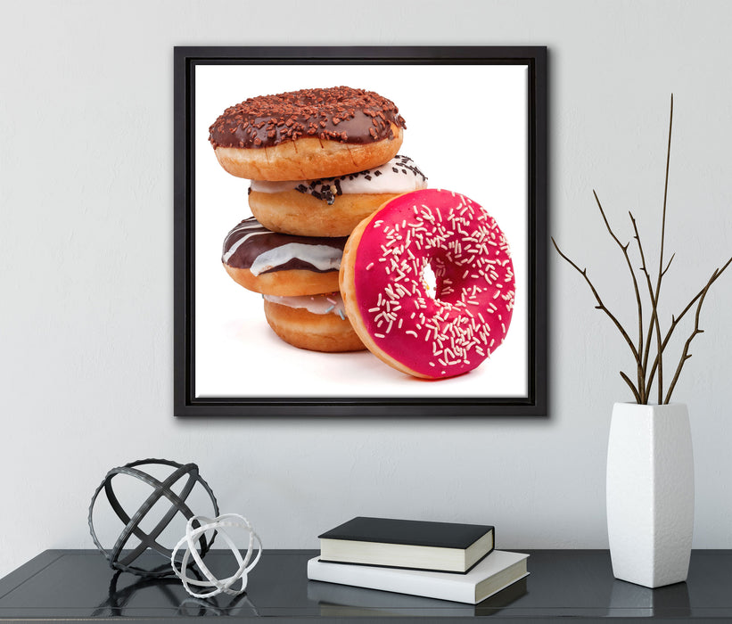 Süße Donuts  auf Leinwandbild Quadratisch gerahmt mit Kirschblüten