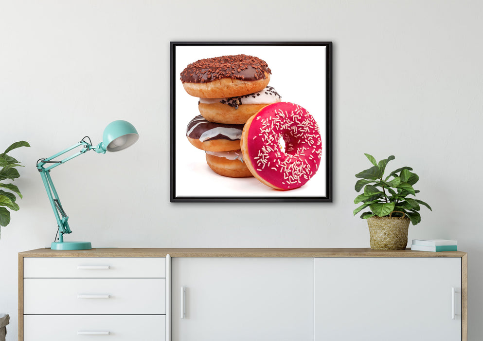 Süße Donuts auf Leinwandbild gerahmt Quadratisch verschiedene Größen im Wohnzimmer