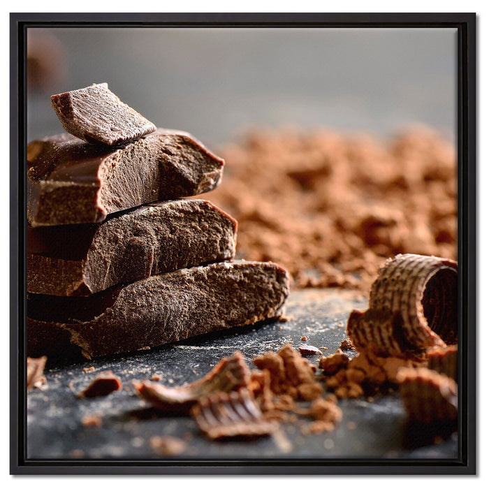 Dunkle Schokoladenraspeln auf Leinwandbild Quadratisch gerahmt Größe 60x60
