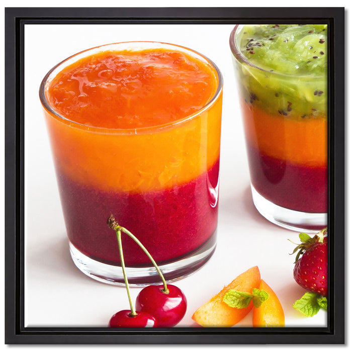 Gesunde Fruchtsmoothies auf Leinwandbild Quadratisch gerahmt Größe 40x40