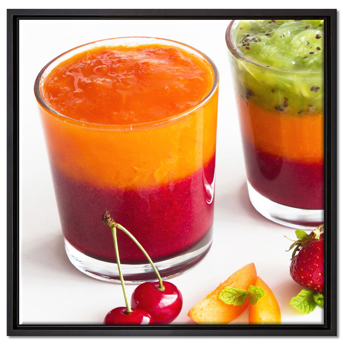 Gesunde Fruchtsmoothies auf Leinwandbild Quadratisch gerahmt Größe 60x60