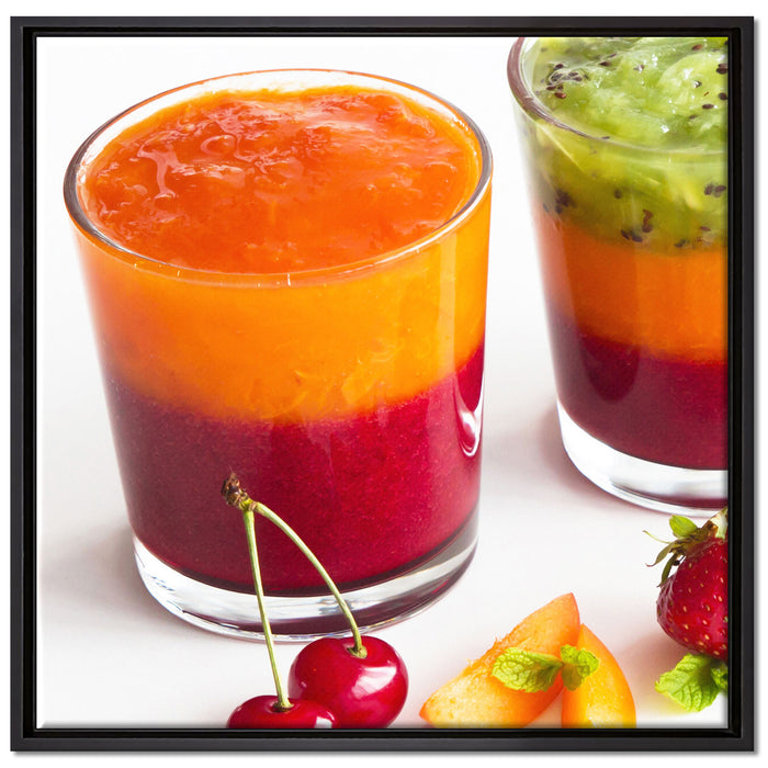 Gesunde Fruchtsmoothies auf Leinwandbild Quadratisch gerahmt Größe 70x70