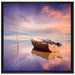 Einsames Boot auf See auf Leinwandbild Quadratisch gerahmt Größe 70x70
