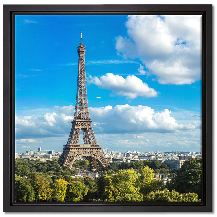 Riesiger Eiffelturm in Paris auf Leinwandbild Quadratisch gerahmt Größe 40x40