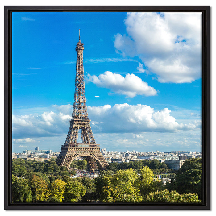 Riesiger Eiffelturm in Paris auf Leinwandbild Quadratisch gerahmt Größe 60x60