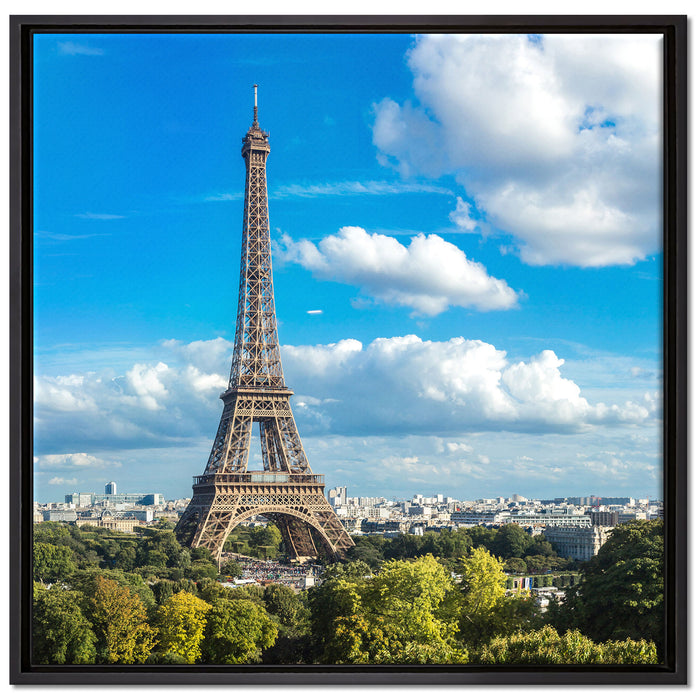 Riesiger Eiffelturm in Paris auf Leinwandbild Quadratisch gerahmt Größe 70x70