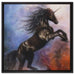 Traumhaftes schwarzes Einhorn auf Leinwandbild Quadratisch gerahmt Größe 60x60
