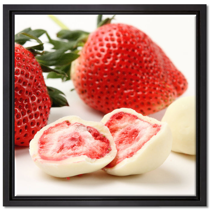 Erdbeeren mit Schokolade umhüllt auf Leinwandbild Quadratisch gerahmt Größe 40x40