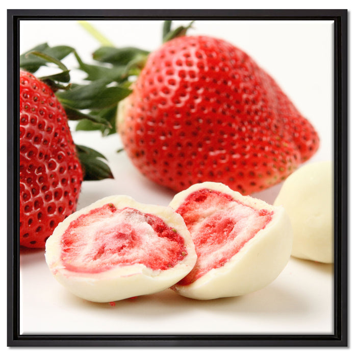 Erdbeeren mit Schokolade umhüllt auf Leinwandbild Quadratisch gerahmt Größe 60x60