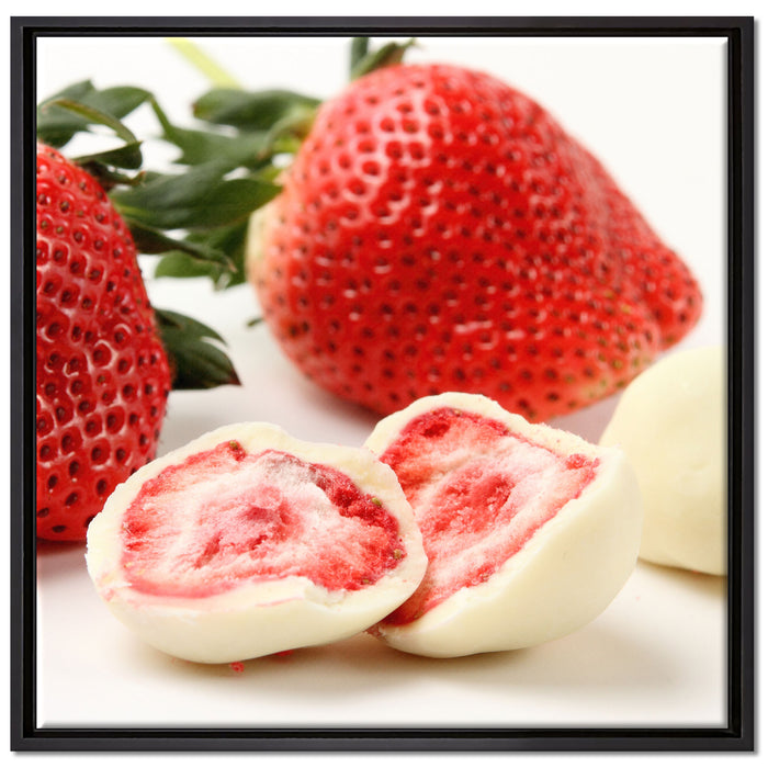 Erdbeeren mit Schokolade umhüllt auf Leinwandbild Quadratisch gerahmt Größe 70x70