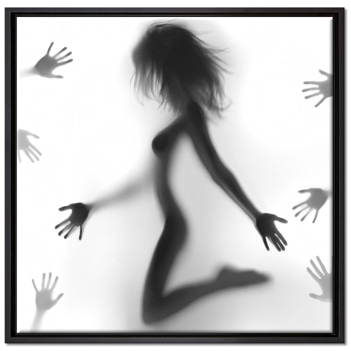 Schatten einer Frau auf Leinwandbild Quadratisch gerahmt Größe 70x70