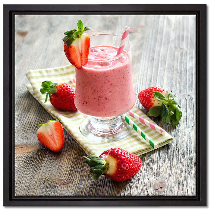 Köstlicher Erdbeershake auf Leinwandbild Quadratisch gerahmt Größe 40x40