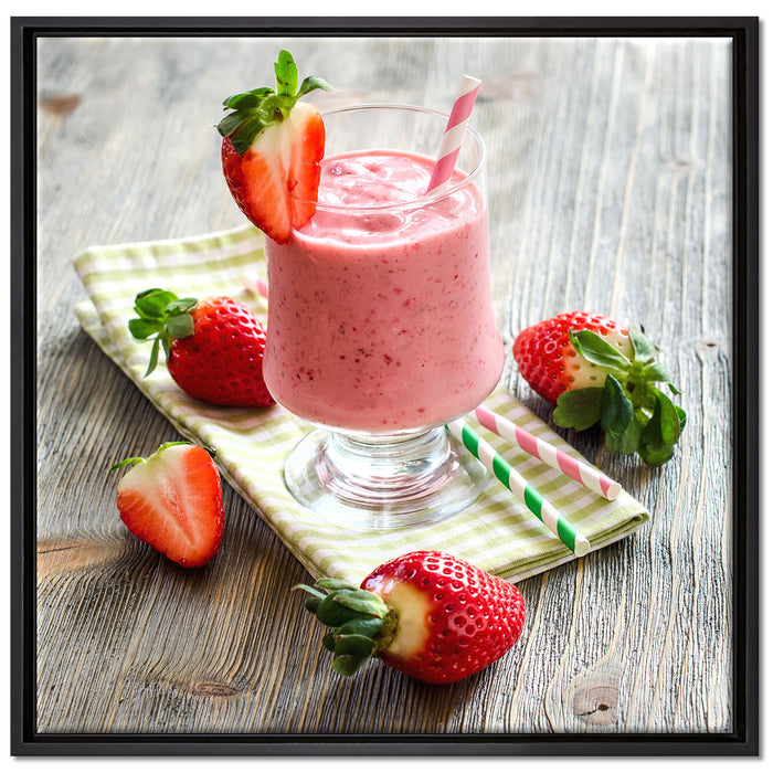 Köstlicher Erdbeershake auf Leinwandbild Quadratisch gerahmt Größe 70x70
