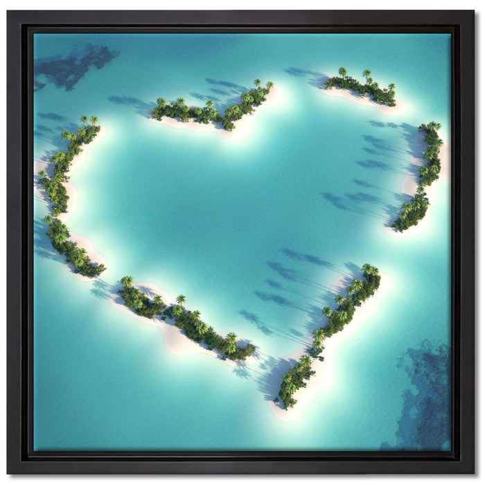 Herz geformt aus Inseln auf Leinwandbild Quadratisch gerahmt Größe 40x40