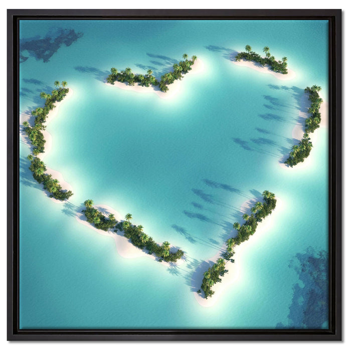 Herz geformt aus Inseln auf Leinwandbild Quadratisch gerahmt Größe 60x60