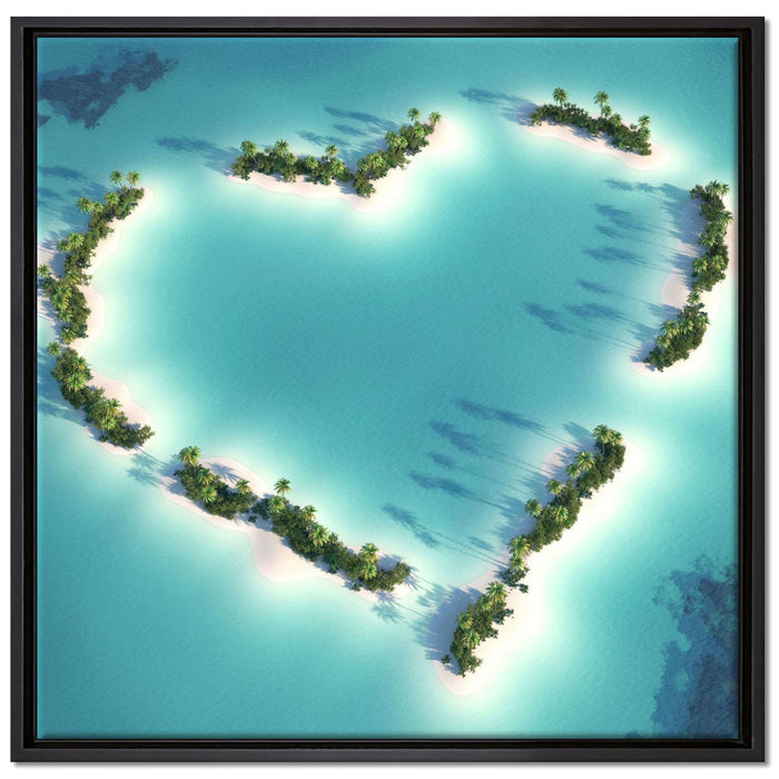 Herz geformt aus Inseln auf Leinwandbild Quadratisch gerahmt Größe 70x70
