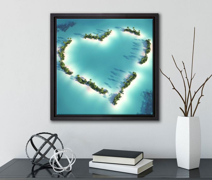 Herz geformt aus Inseln  auf Leinwandbild Quadratisch gerahmt mit Kirschblüten