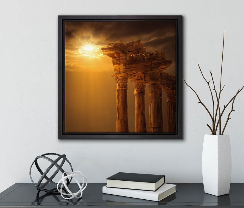 Antiker Apollontempel  auf Leinwandbild Quadratisch gerahmt mit Kirschblüten