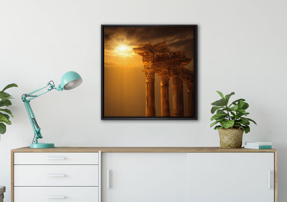 Antiker Apollontempel auf Leinwandbild gerahmt Quadratisch verschiedene Größen im Wohnzimmer