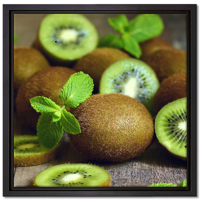 Kiwis auf Holztisch auf Leinwandbild Quadratisch gerahmt Größe 40x40