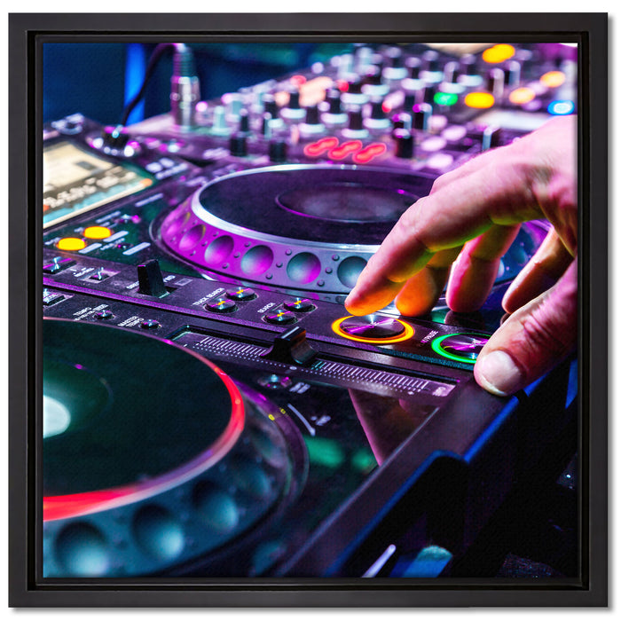 Modern beleuchteter DJ Pult auf Leinwandbild Quadratisch gerahmt Größe 40x40