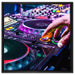 Modern beleuchteter DJ Pult auf Leinwandbild Quadratisch gerahmt Größe 60x60